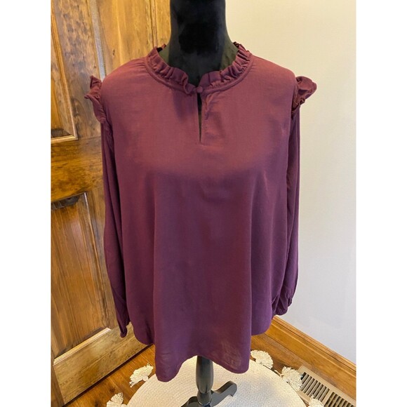 St. John’s Bay Blouse Womens Plus Size XL Burgundy  Top Flowy Casual Boho Shirt - Picture 2 of 9